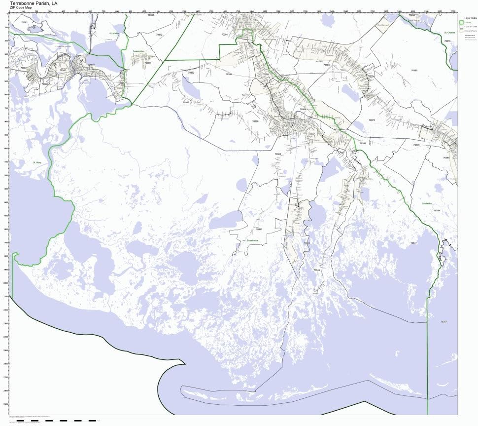 Working Maps Terrebonne Parish, Louisiana LA Zip Code Map
