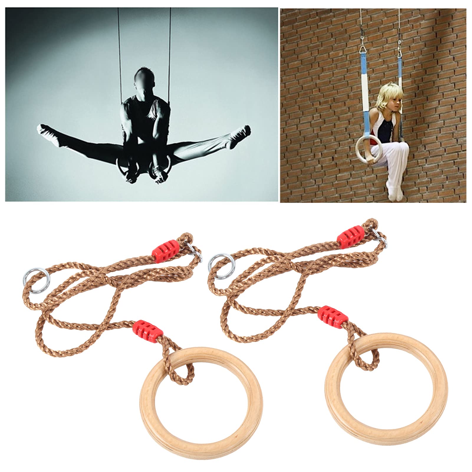 2 szt. Fitness Drewniany pierścień do Gimnastyki z liną, Sport dla Dzieci Drewniane Huśtawki Pierścienie Gimnastyka pierścień Huśtawki Liny Sprzęt do ćwiczeń dla Dzieci ćwiczenia