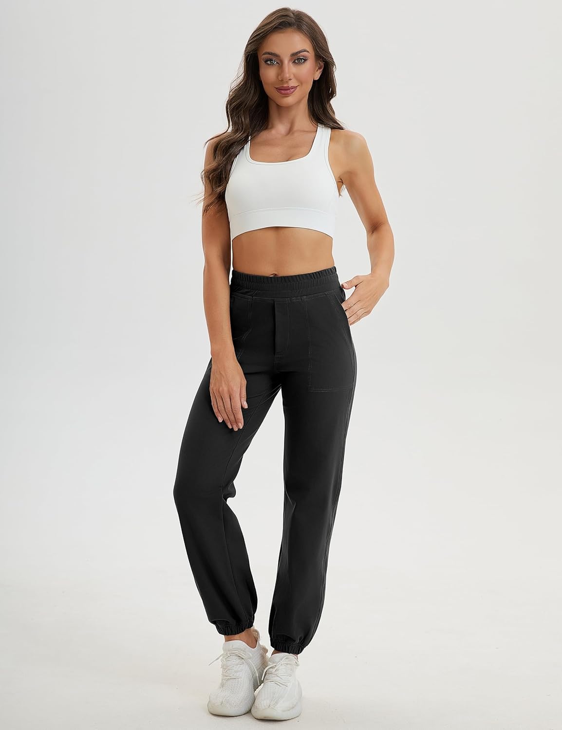 VOOVEEYA Women's Joggers Yoga Pants with Pockets Running Sweatpants High Waisted Stretchy Lounge Pants - Image 4