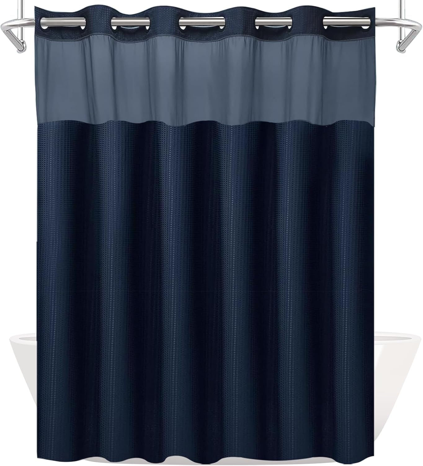 Farbic Blue Waffle Shower Curtain Set No Hooks Required Hotel Style Waffle Weave Shower Curtain with Snap in Liner Double Waterproof Machine Washable Detachable Bathroom Decor 72" W x 74" H