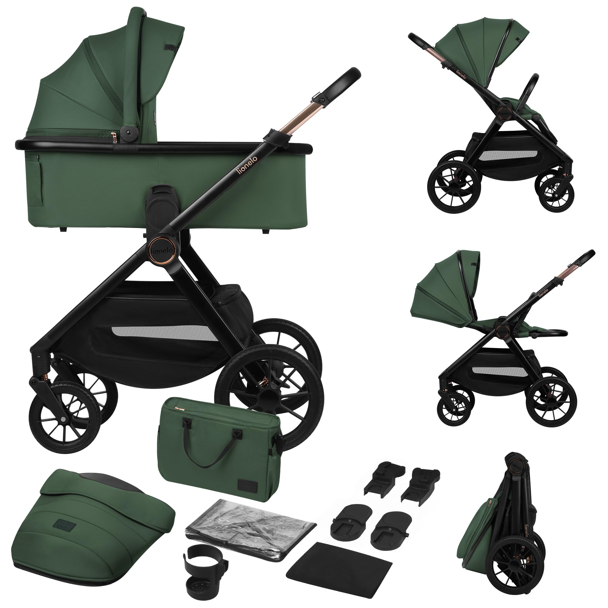LIONELO LAYLA 2 w 1 Wózek Spacerowy Dziecięcy 0-48 miesięcy do 22 kg Gondola do 9 kg, Regulacja Oparcia i Podnóżka, AiryDots, Obrotowe Koła PU 360° Pełna Amortyzacja Budka XXL