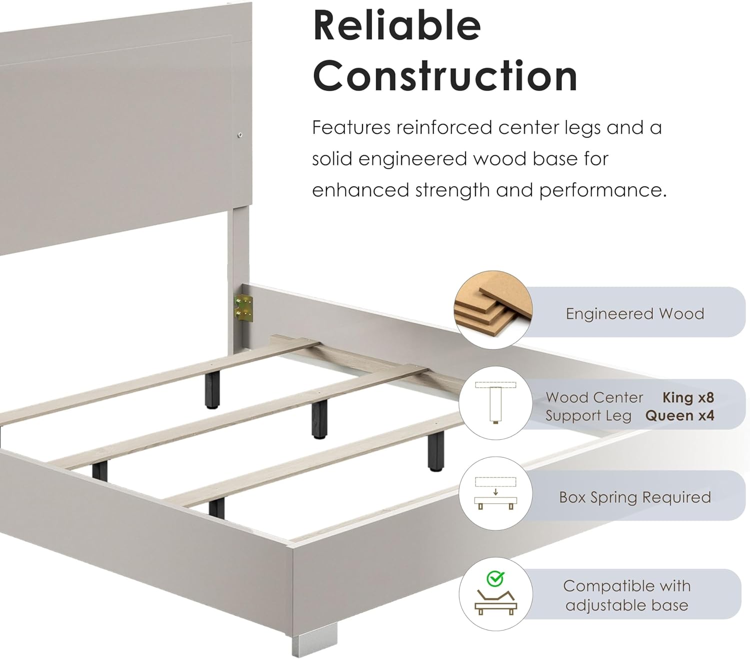 Furniture of America Alistair Modern Wood Bed Frame with LED Headboard and Footboard, Wooden Bedframe for Bedroom, Guest Room, Box Spring Required, White, Queen