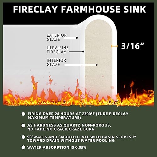 Miniatura 3 de TUKTUK Fregadero de granja blanco de 36 pulgadas, delantal de arcilla refractaria frontal, fregadero de cocina con caída profunda en el fregadero de