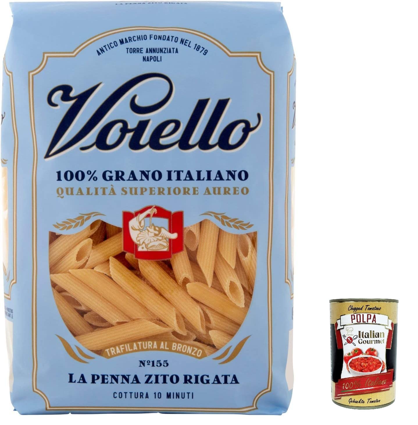 Voiello Pasta Penne Ziti Rigate - Pasta (20 unidades, 100 % italiana N 155, 500 g, polpa gourmet italiano, 400 g)
