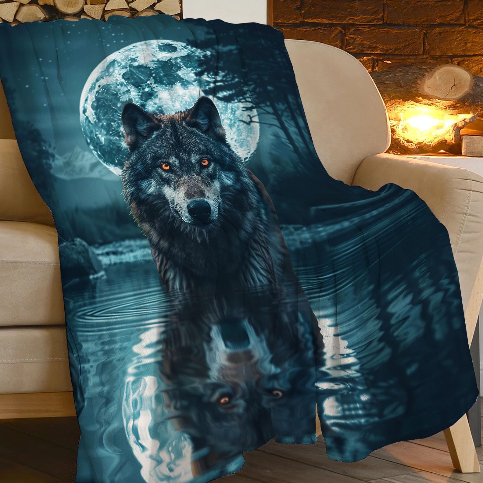 Wolf Moon Decor Throw Blanket - Super Cozy Plush Lightweight Soft Flannel Fleece Cool Gifts for Wolf Lovers, Girls, Boys, Kids, Women, Men - Sofa, Bed, Couch - 60"X80"