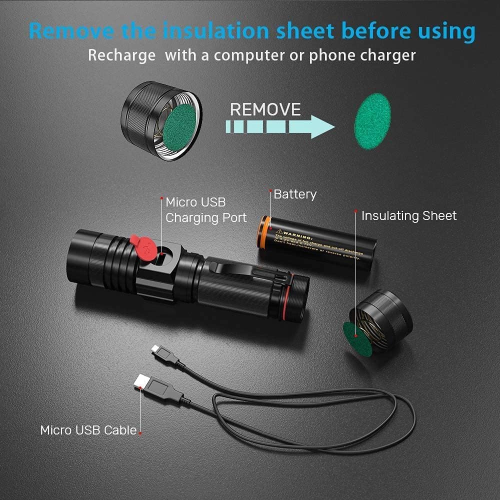 iToncs LED Rechargeable, Super Bright Magnetic Flashlight with COB Work Light, Waterproof, 4 Modes, Pocket Tactical Flashlights for Outdoor Camping Emergency 4 PCS