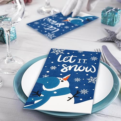 Miniatura 6 de Whaline Servilletas de Navidad para invitados, muñeco de nieve, 3 capas, desechables, de papel, para invierno, suministros de fiesta, decoración de