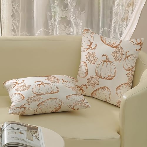 Miniatura 7 de Fundas de almohada decorativas de otoño de 20 x 20 pulgadas, juego de 2 fundas de almohada de otoño naranja calabaza hojas de arce para exteriores,
