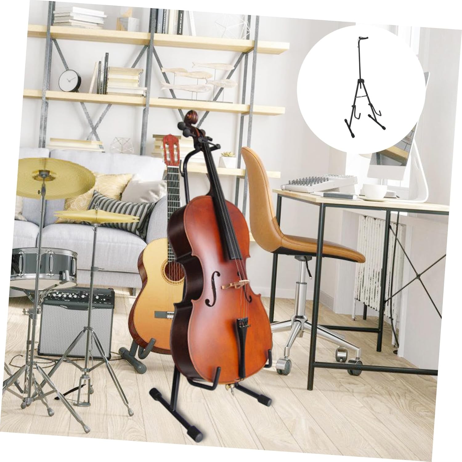 Adjustable Foldable Tripod Cello Stand Holder Portable Black Violoncello Rack with Stable Support for Musical Instruments Suitable for Home and Use
