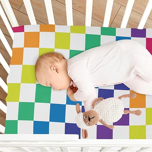 Miniatura 8 de Pfrewn Crib Sheets for Boys Girls Rainbow Border Rays Fitted Crib Sheet for Mini Crib Mattress Stretch Soft Toddler Baby Playard Sheet, 39x27x5IN