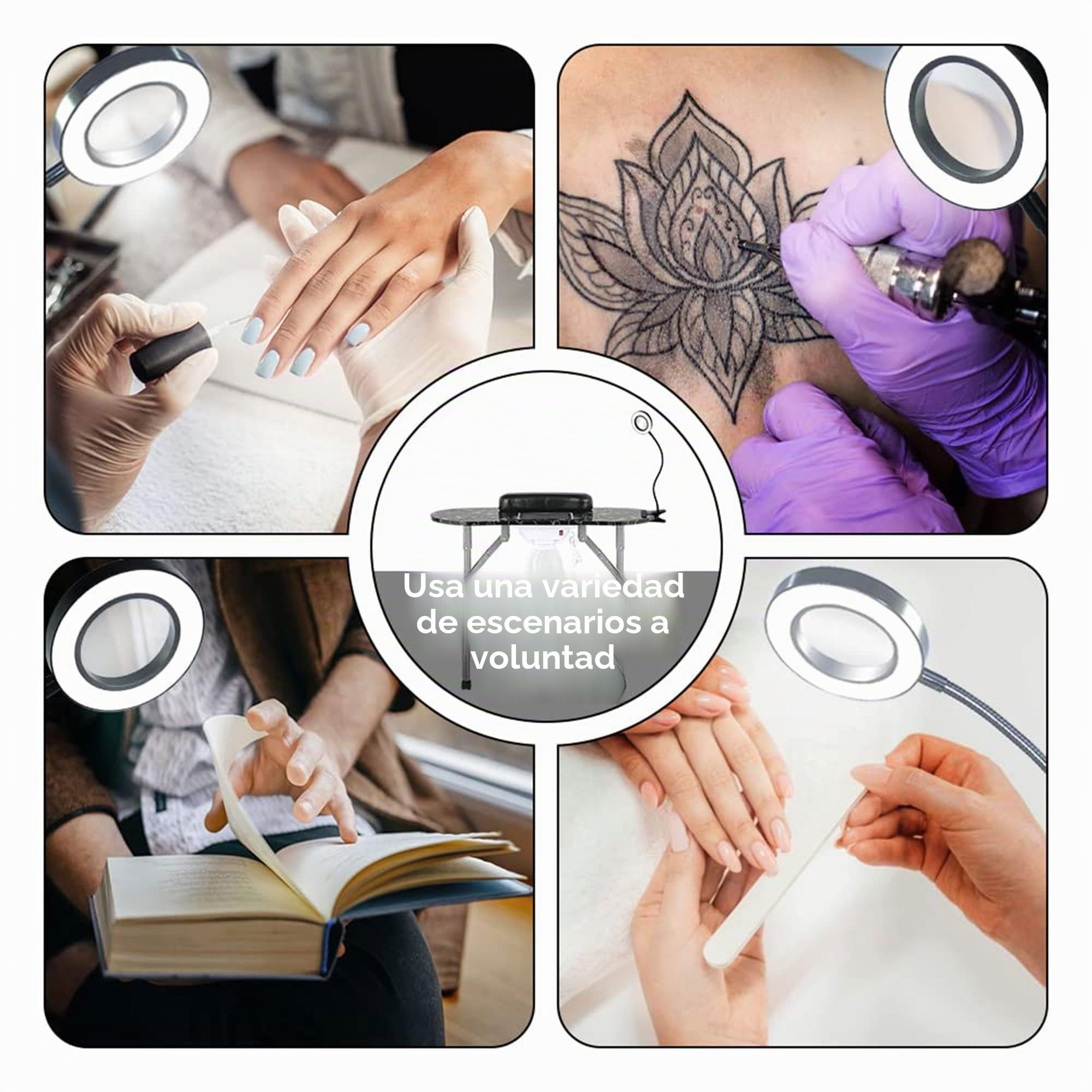 Leibau35 'l manicura plegable y transpirable manicura manicura estación de trabajo Salón Spa con Luz LED USB amplificada, aspiradora de ventilador, esponja, bolso