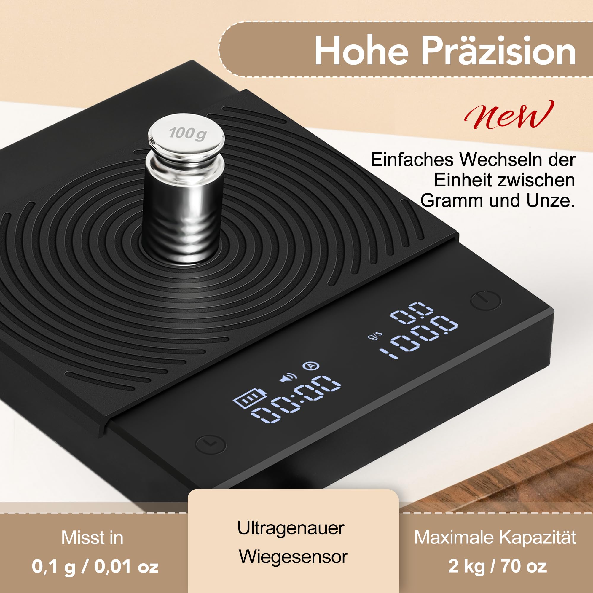 Black Mirror Basic 2, Bilancia da caffè TIMEMORE con timer per caffè filtro, controllo del flusso, precisione di 0,1g, timer automatico, capacità di 2000g, nero
