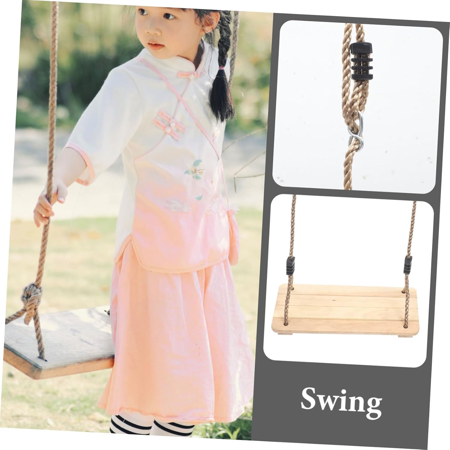 Hanging Swing Chair Wooden Swing Bench Garden Decor Comfortable Safe for Boys and Girls