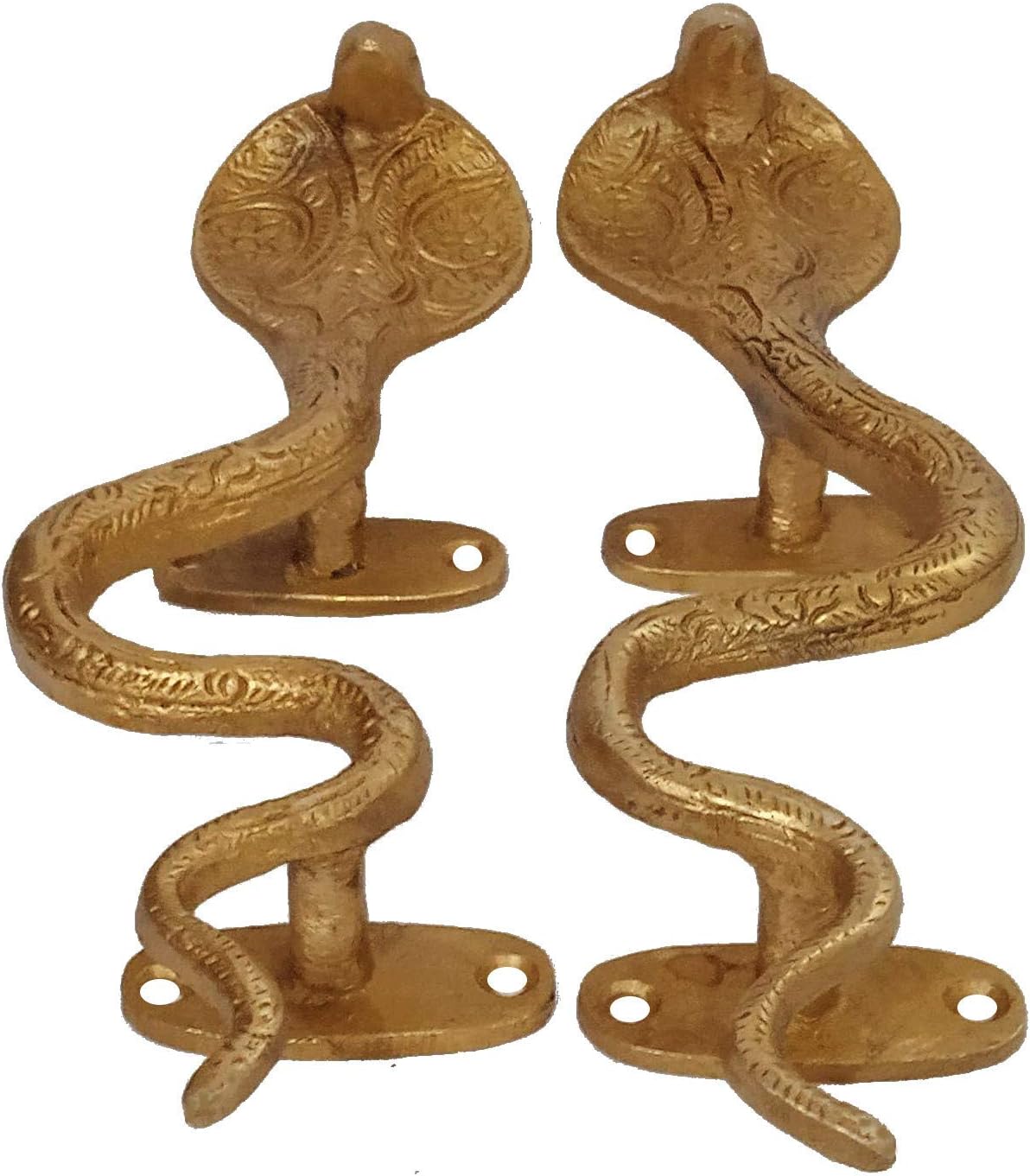 Purpledip Brass Door Window Cupboard Handles 'King Cobra': Opposing Matched Set of 2 (11135A)