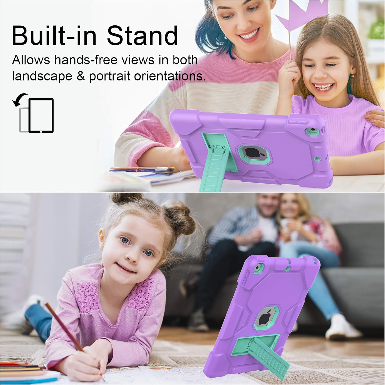 ZoneFoker for iPad 9th Generation Case, for iPad 8th/7th Generation 10.2 inch Case 2021/2020/2019, 3-in-1 Heavy Duty Shockproof Rugged iPad Cover with Stand for Kids/Girls (Purple/Cyan)