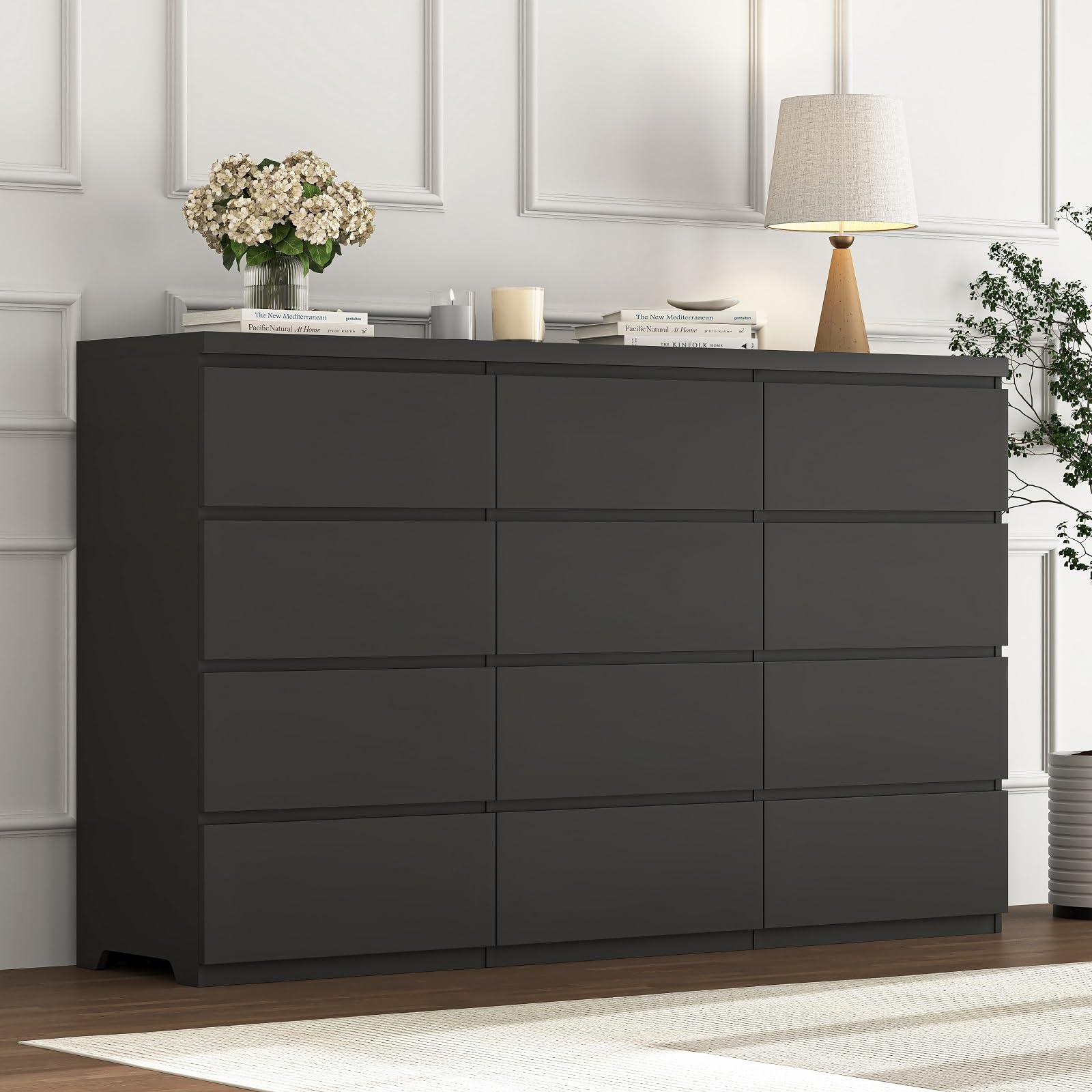 UZUGUL Black 12 Drawer Dresser for Bedroom,63'' Modern Deep Drawer Dresser,Wide Long Storage Chest of Drawers,Bedroom Storage Organizer Furniture for Closet,Living Room : Home & Kitchen