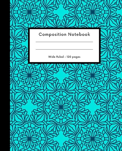 Aesthetic Composition Notebook College Ruled: Wide Ruled Paper Notebook Journal | Minimalist Pretty Turquoise Mosaic Pattern | Blank Wide Lined Workbook for Girls Boys Kids Teens Students