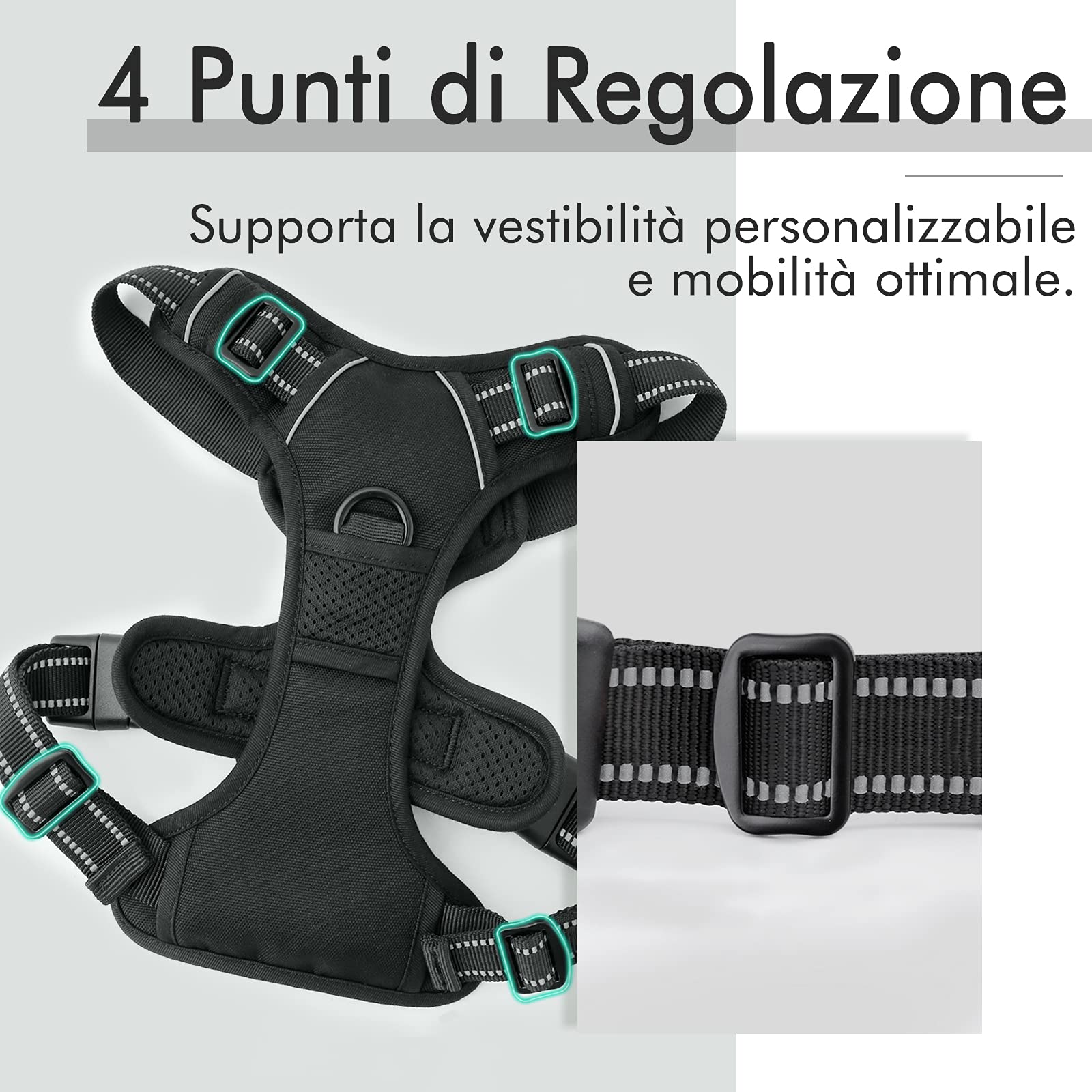 rabbitgoo Pettorina Cane Taglia Piccola, Pettorina Cane ad h Regolabile con 2 Ganci in Metallo, Imbracatura per Cani Anti Tiro Riflettente, Imbracatura Traspirante per Addestramento, Nero, XS