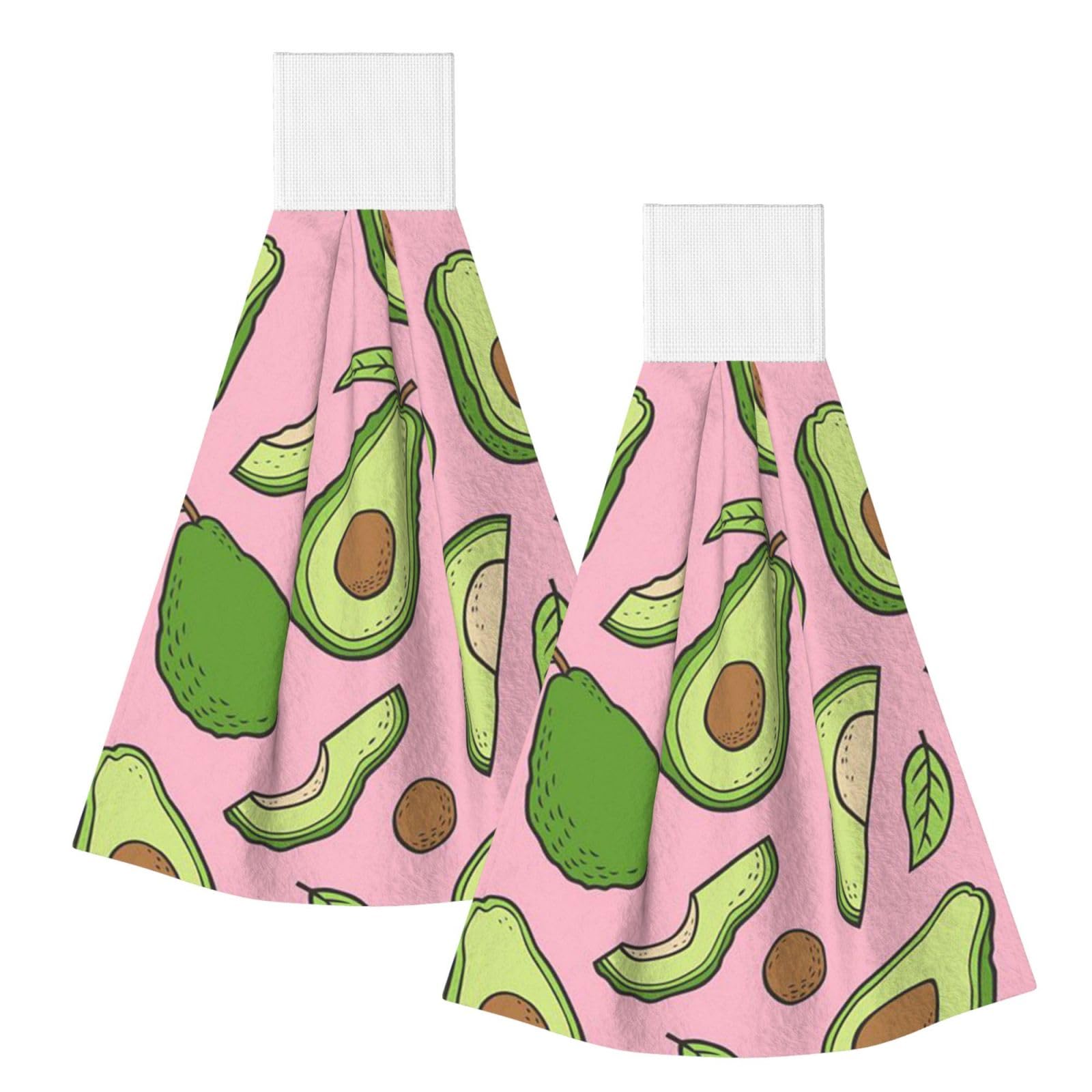 DOPKLNA Avocado Pattern, 2 Pcs Hanging Coral Fiber Hand Towels for Bathroom, Absorbent Kitchen Towels
