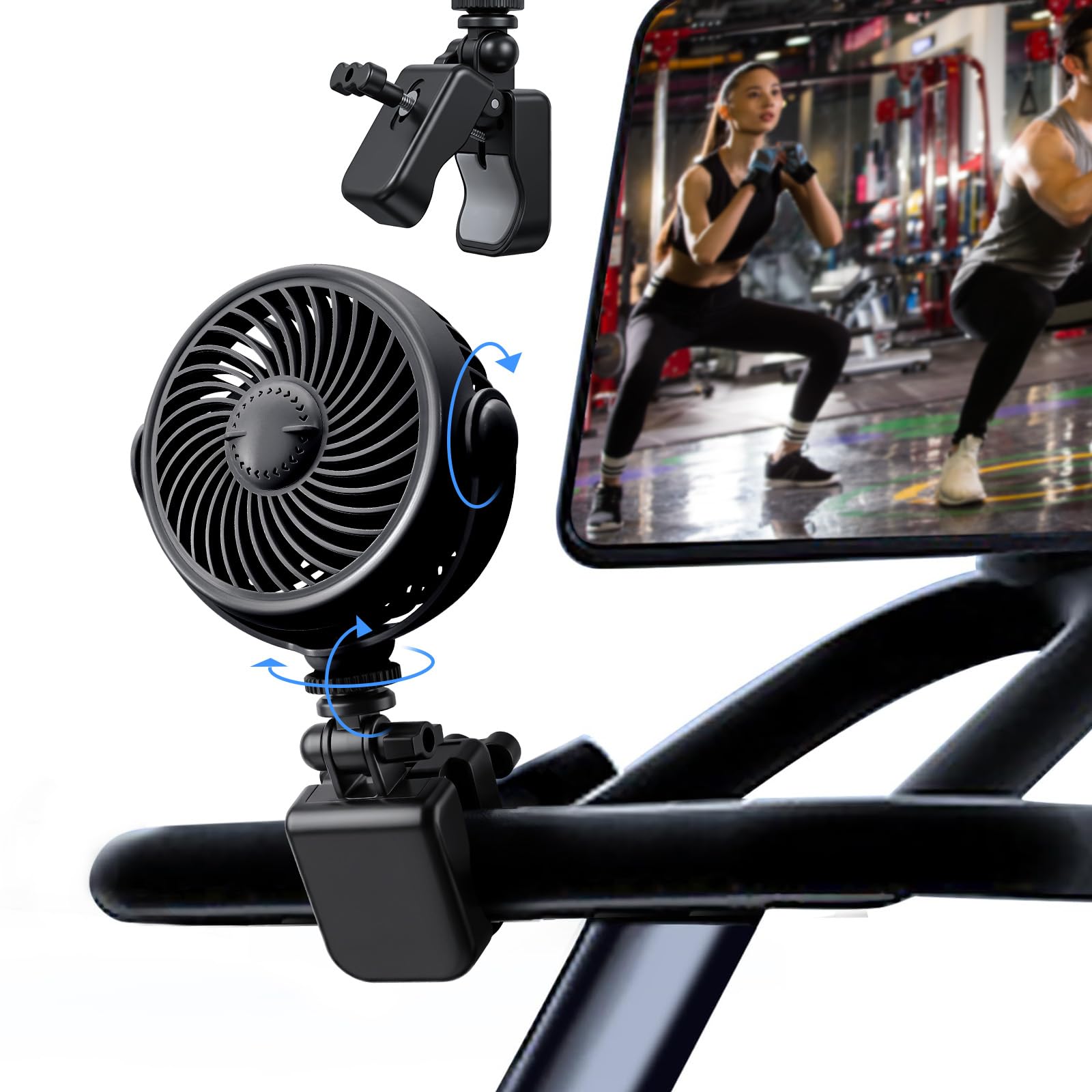 Rechargeable Peloton Bike Fan with Cotton Pads for Fragrance Drops, Clip Portable Battery Operated Fan for Treadmill Stationary Bike Exercise Stroller-Peloton Accessories-Black - 1