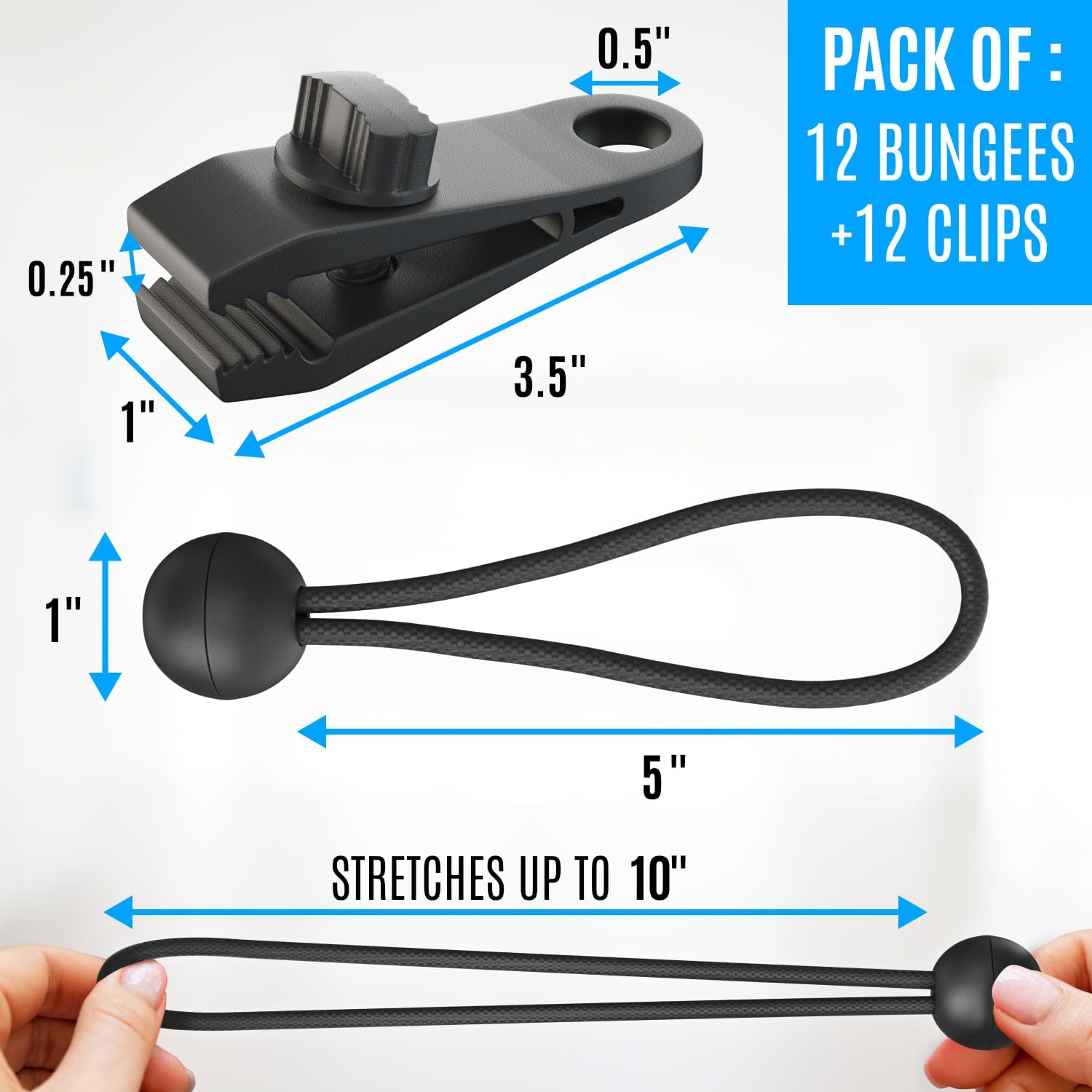 24 Pack - Tarp Clips Heavy Duty Lock Grip & Tarp Tie Downs Bungee Cords with Balls - Super Strong - Heavy Duty Clamps, Alligator Design - Secures Tarps, Tents, Awnings, Banners or Covers (24 Pack)