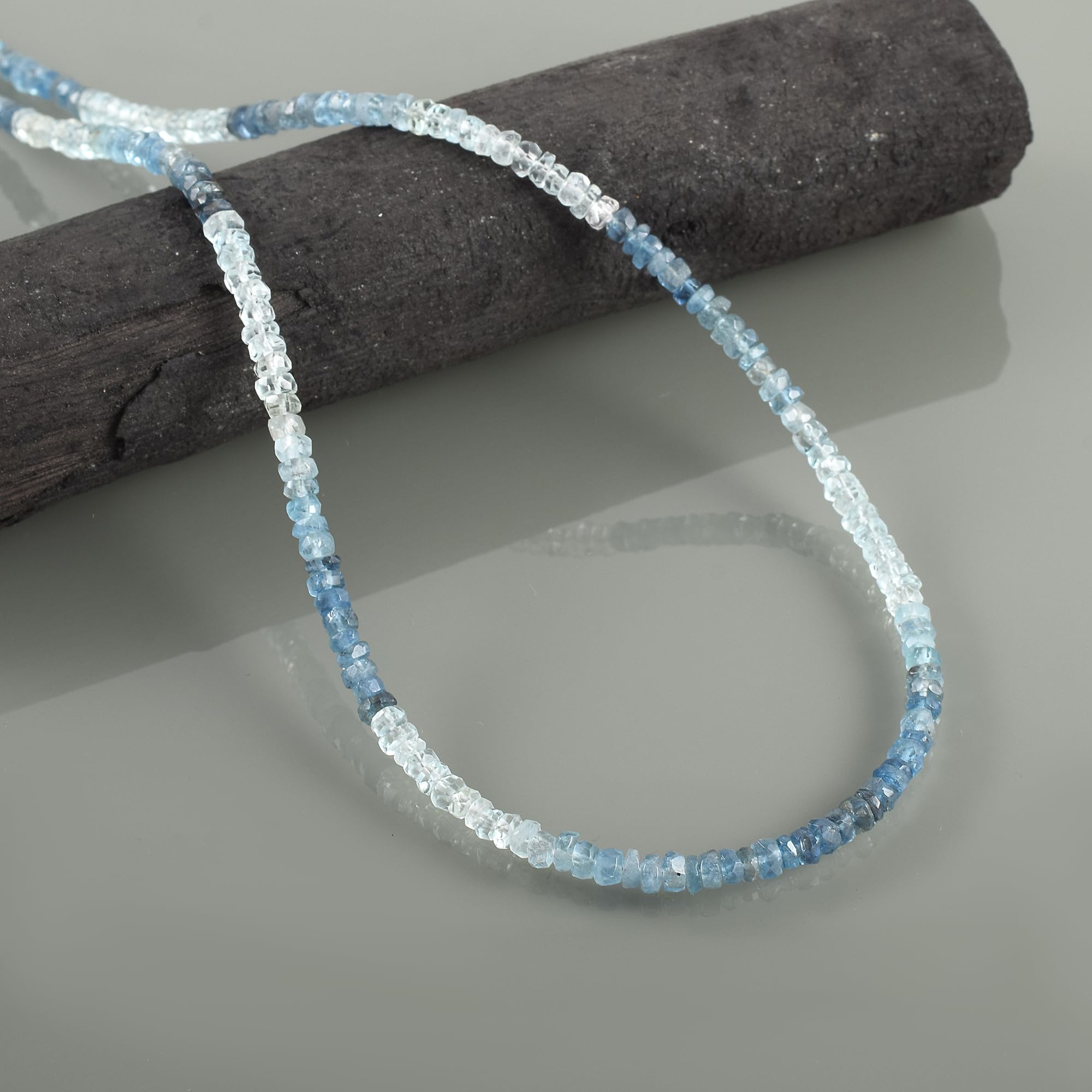 Collar de aguamarina de Santa María, piedras preciosas facetadas redondas de 4 mm en cadena de plata de ley, joyería de cristal azul marino para un regalo atemporal, Gema Plata