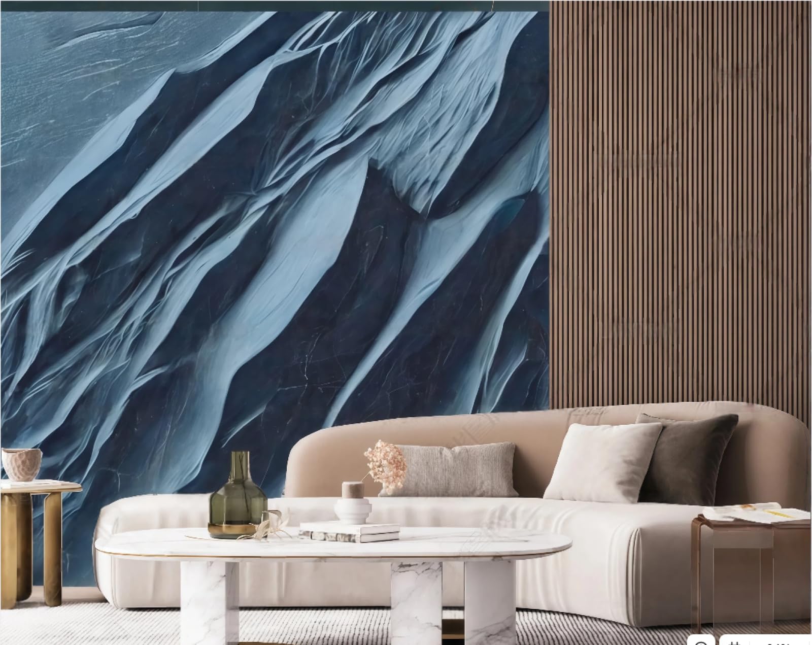 Tapeta nowoczesna minimalistyczna trójwymiarowa niebieska skała szczyt łączenie marmurowy wzór TV sofa tło tapeta ścienna salon restauracja kawiarnia mural, 3D, 400 x 280 cm