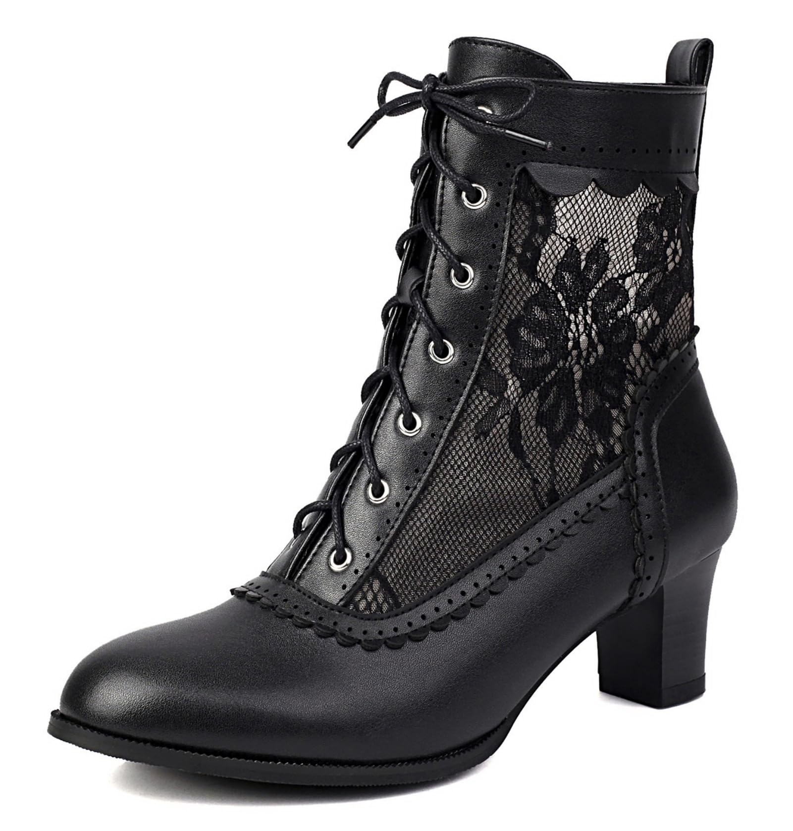 Womens Victorian Style Boots Vintage Lace Up Ankle Booties Low Kitten Heel Wingtip Witch Renaissance Gothic Granny Boots