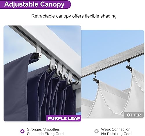 Miniatura 41 de PURPLE LEAF Pérgola de metal retráctil de 10 x 12 pies con toldo y cubierta de sombra para jardín, patio, terraza de playa, cenador, color blanco