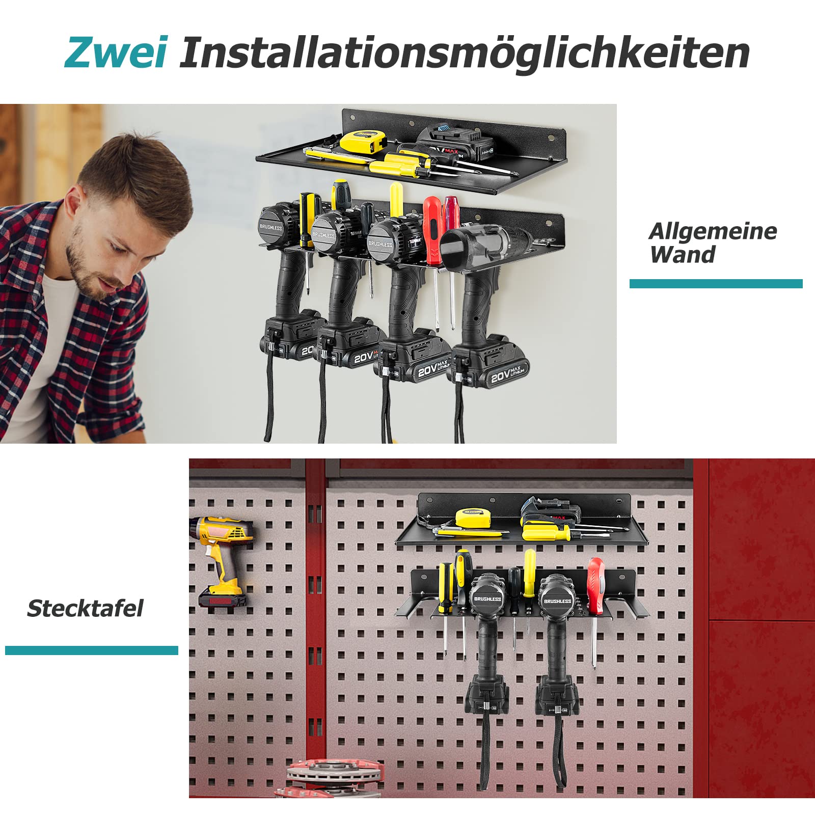 COSTWAY Regał na narzędzia, regał ścienny, organizer na narzędzia, metal, 4 szczeliny i 36 otworów, elektronarzędzia, warsztat, system przechowywania, uchwyt na narzędzia do garażu i
