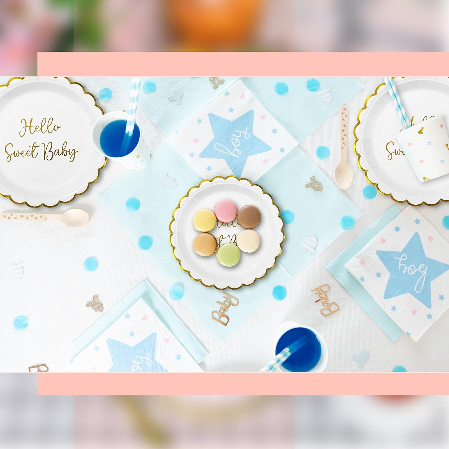 Newtay 100 Pcs Hello Sweet Baby Birthday Paper Plates Disposable Baby Shower Dessert Plates Shower Party Decorations Supplies for Boy Girl Birthday Party Serves 50 Guests
