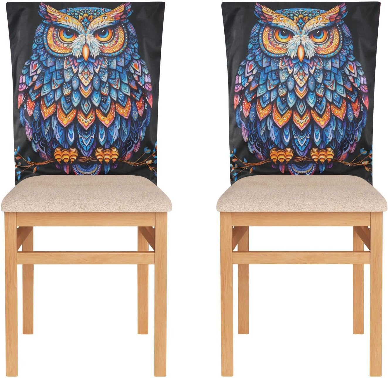 ALAZA Vintage Style Boho Tribal Owl Chair Back Cover Set of 6, Washable Reusable Removable Chair Slipcovers Decorative Chair Cover for Home Kitchen Wedding Party