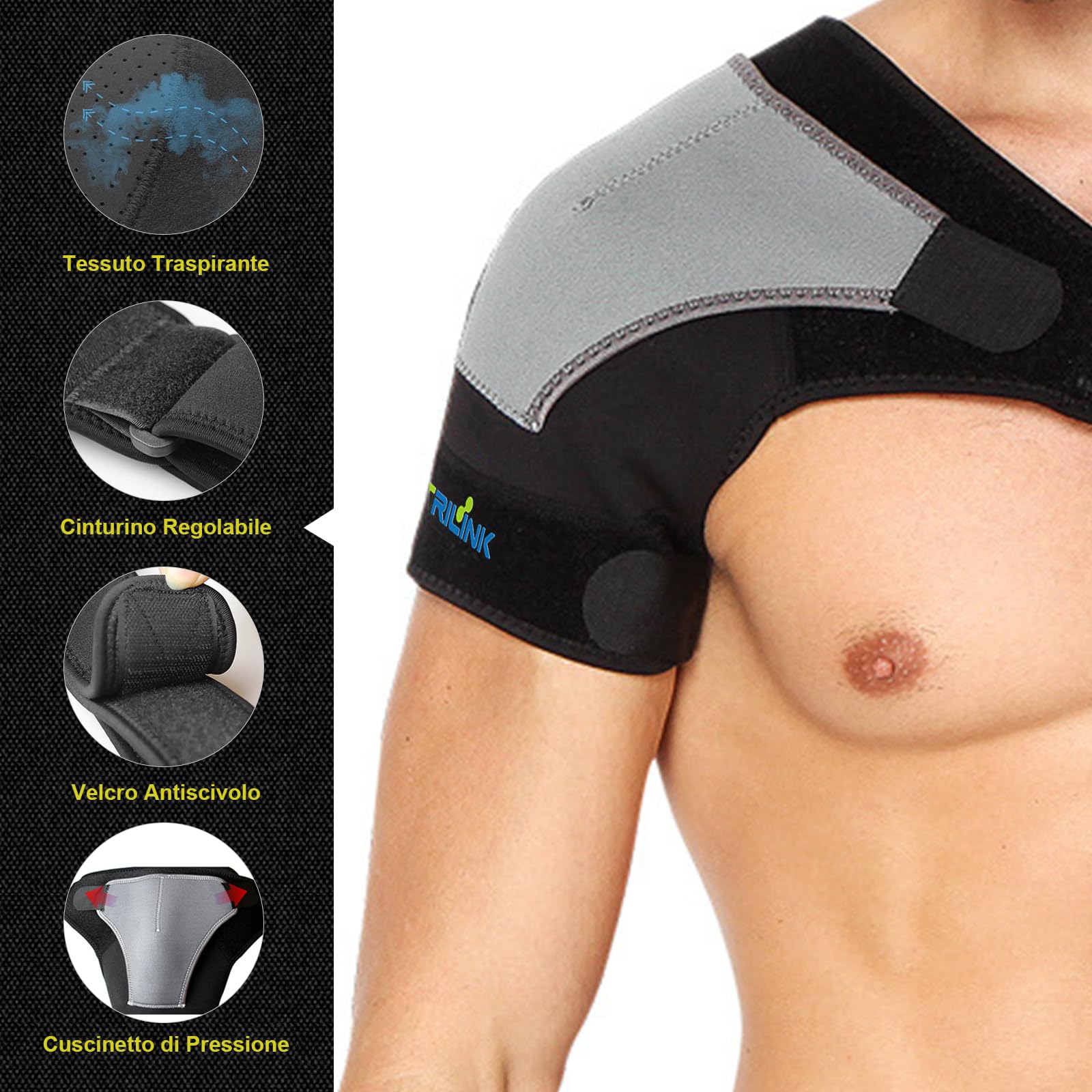 Tutore Per Spalla KUMSODE - Supporto In Neoprene Regolabile Per Infortuni, Sport E Riabilitazione (Sinistra O Destra)