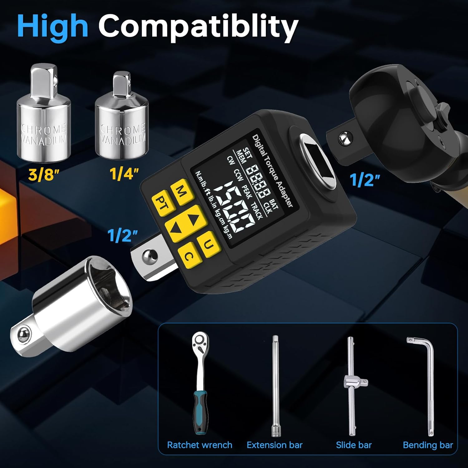 YIYEIE Digital Torque Adapter showing high compatibility with various tools