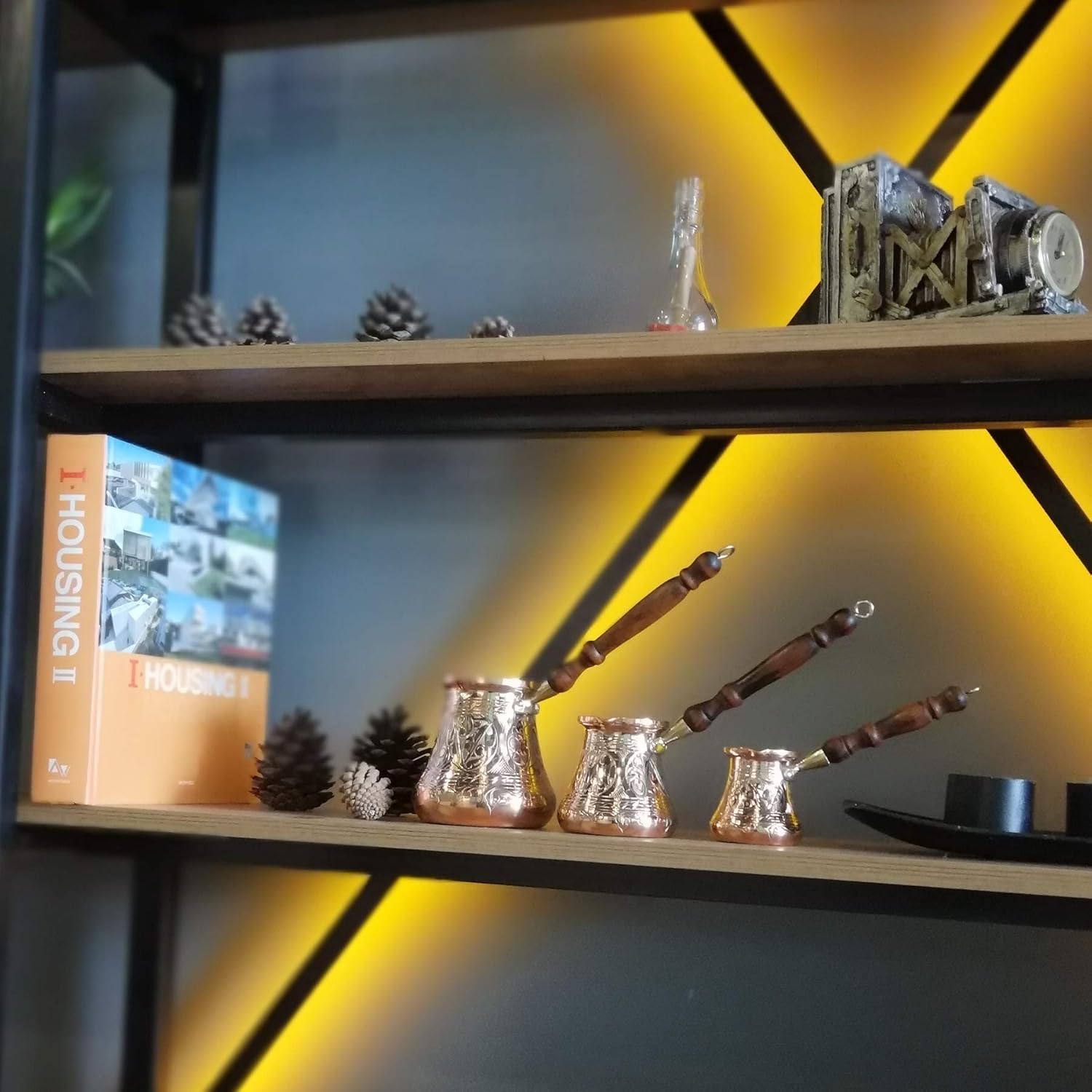 PC Series (XXLarge - 28 fl oz) - Thickest Solid Copper Engraved Turkish Greek Arabic Coffee Pot Wooden Handle Heavy Duty, Stovetop Coffee Maker, Jazzve, Cezve, Ibrik with Hammered Base