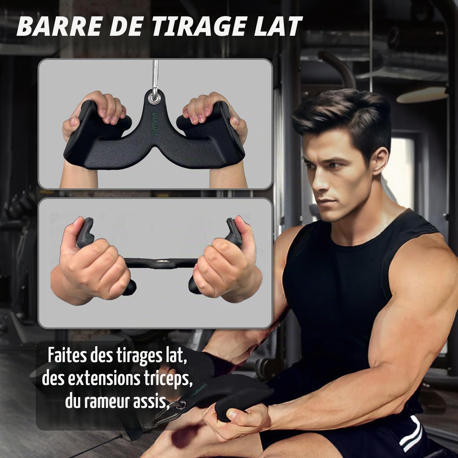 MARSAFIT Barre en T pour la maison, la gym, le fitness, l'aviron, la barre de traction pour biceps, triceps et triceps