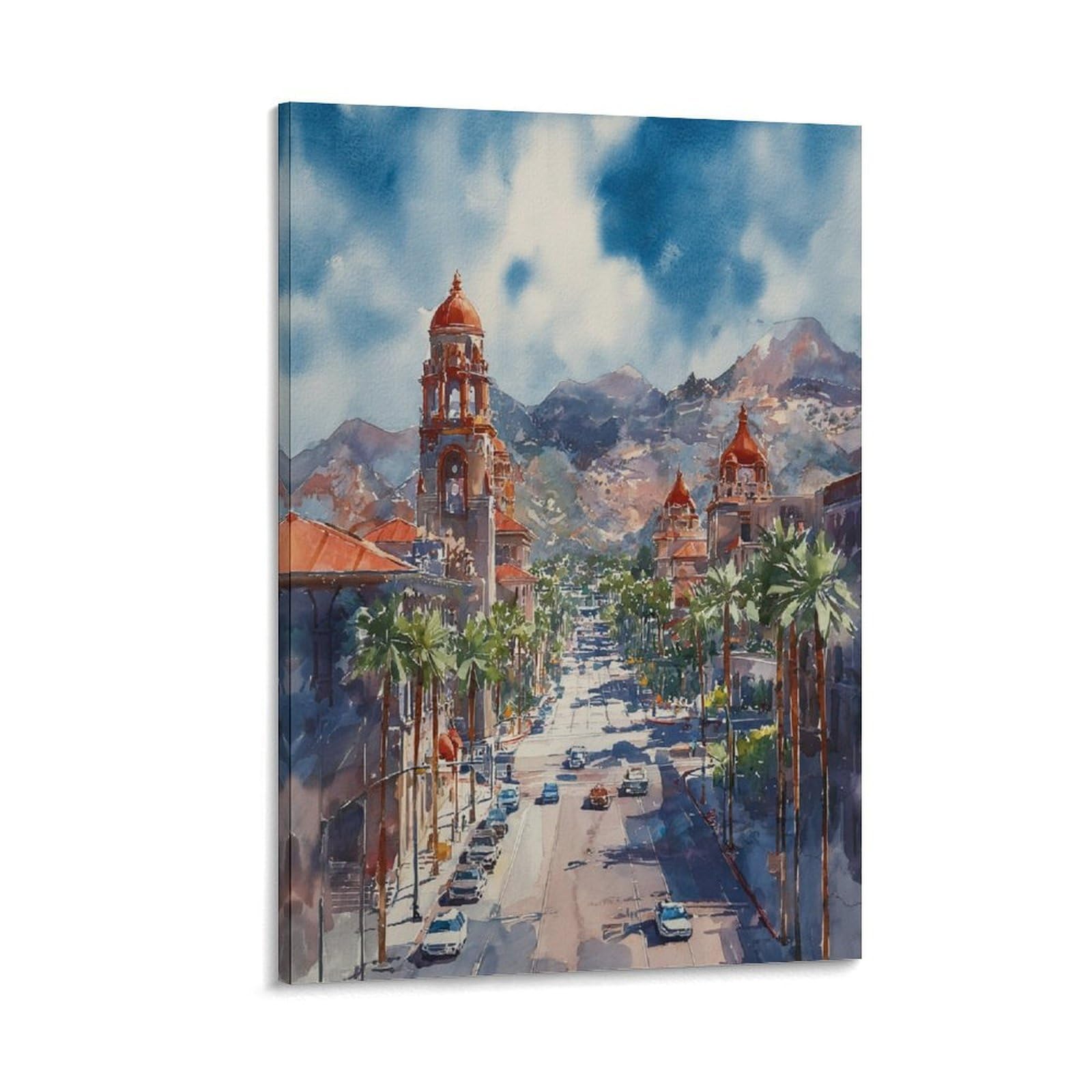 XWYMXZ Las Vegas City Watercolor 24x36inch(60x90cm) Vintage Travel Poster Watercolor Canvas Art