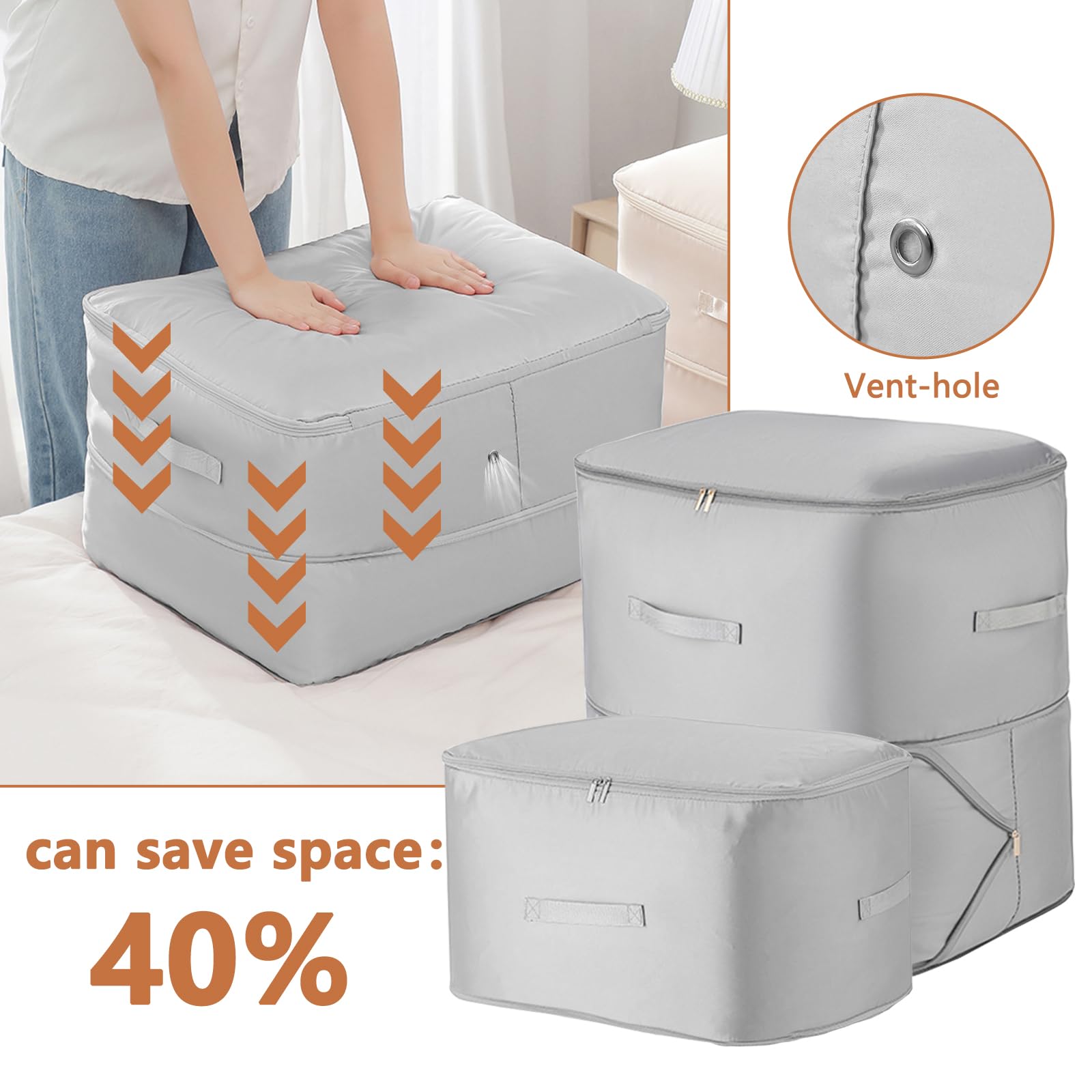 Sac de Rangement Vetement Éclair 120L, Rangement et Organisation des Vêtements, Boîte de Rangement avec Poignée Renforcée, pour Couettes, Oreillers, Vêtements, Literie, Couverture