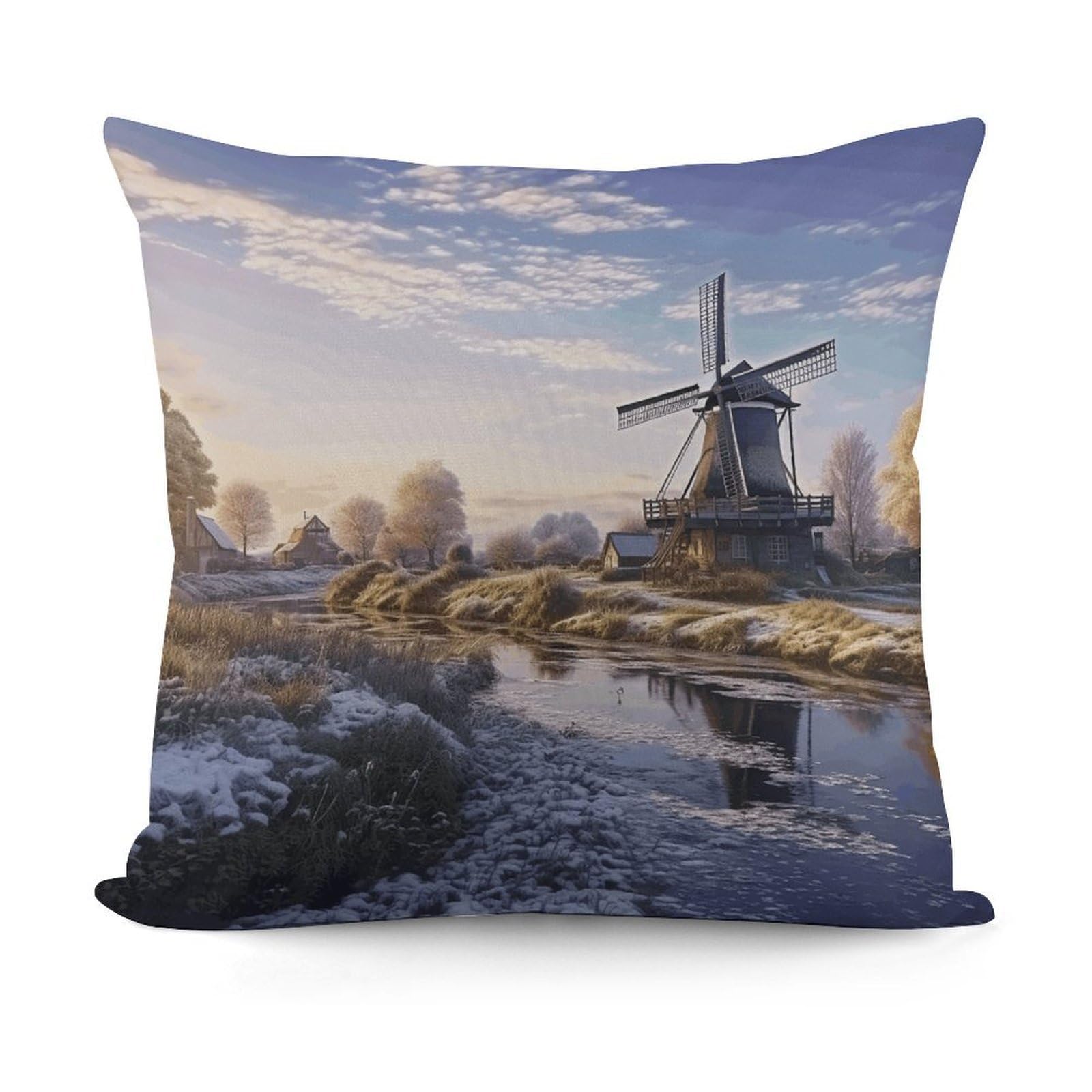VstaDank Landscape with A Traditional Windmill Throw Pillow Covers Fade-Resistant Plush Pillow Case Cozy Square Cushion Case Removable Pillowcase Exquisite Pillow Shams Soft Pillow Protector 18"x18"