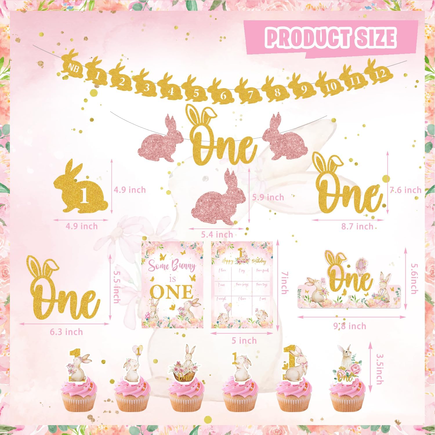 KOTLMIGHT Some Bunny is One Party Decorations, 145Pcs Easter Bunny Rabbit 1st Party Decor Supplies for girl Birthday - Backdrop, Banner, Balloons, Tablecloth, Centerpieces, Hanging Swirls, Wall Signs