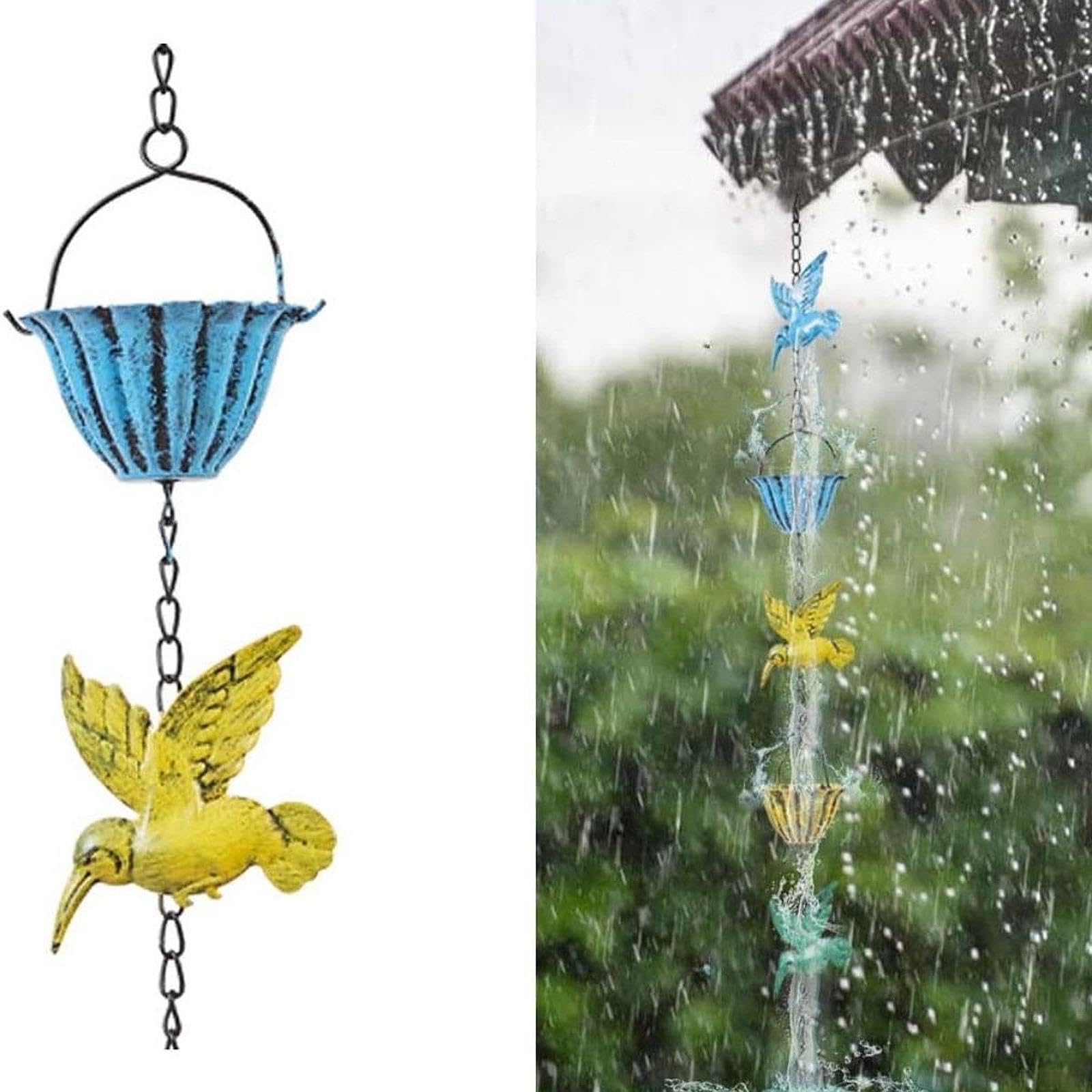 Chaîne de Pluie Hummingbird Ornement de Jardin Métal Antirouille Remplacement de Tuyau Pluviale Décoration Suspendue Adaptée à Cour