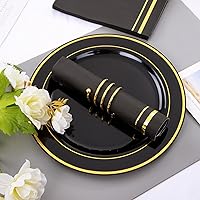 Vista 5 de bUCLA 100 unidades de servilletas de 3 capas negras y doradas - Servilletas de papel negro para cena desechables de calidad premium, desechables