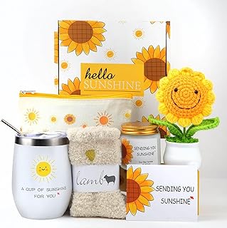 Sunflower Gifts Baskets for Women-7 Pcs Unique Christmas Birthday Gift for Sister, Fun Get