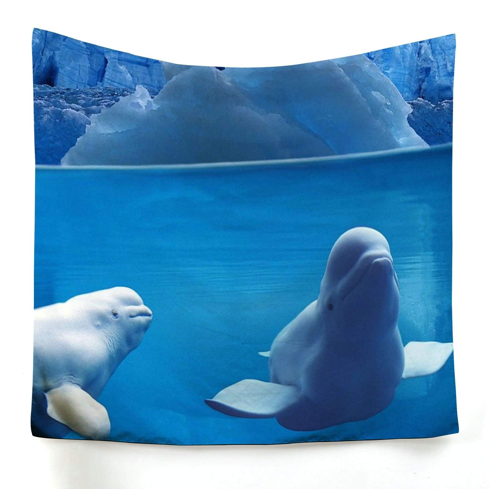 Tenture bélugas haut de gamme en toile mode blanc bleu