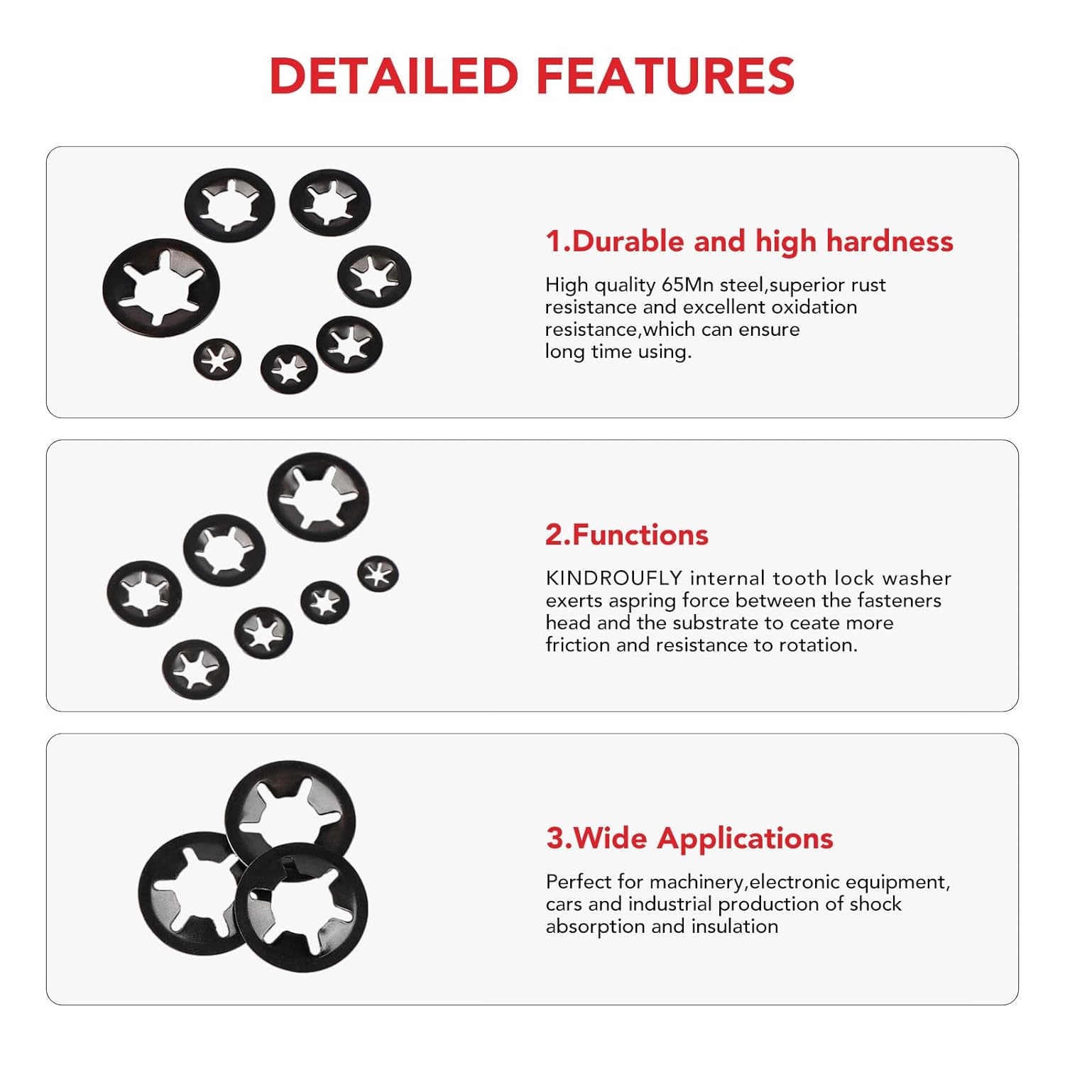 350PCS Internal Tooth Star Lock Washers, Push Nuts Assortment, Press On Retaining Locking Washer Assortment Kit (Black)