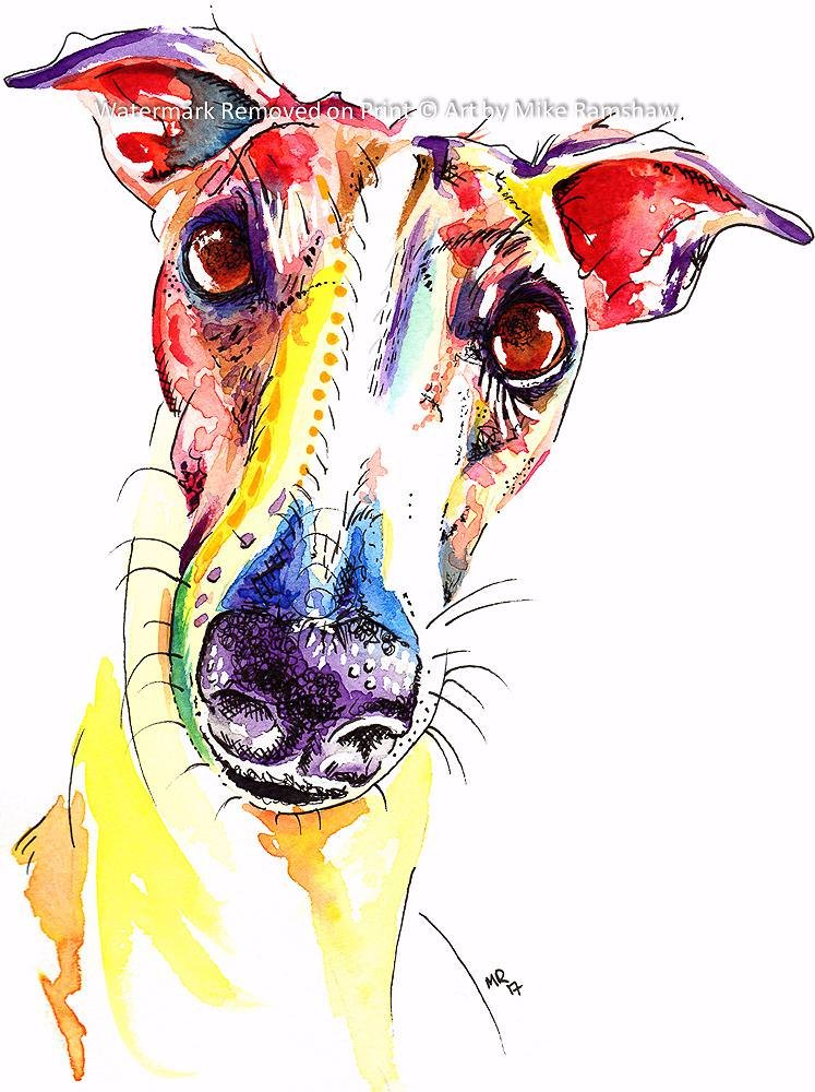Greyhound, Whippet, Lurcher, Galgo Gifts – Print Artwork Painting [A4, 8.25 x 11.75 inches], Perfect Christmas or Birthday Gift, Stocking Filler – Ideal Greyhound, Whippet, Lurcher Gift