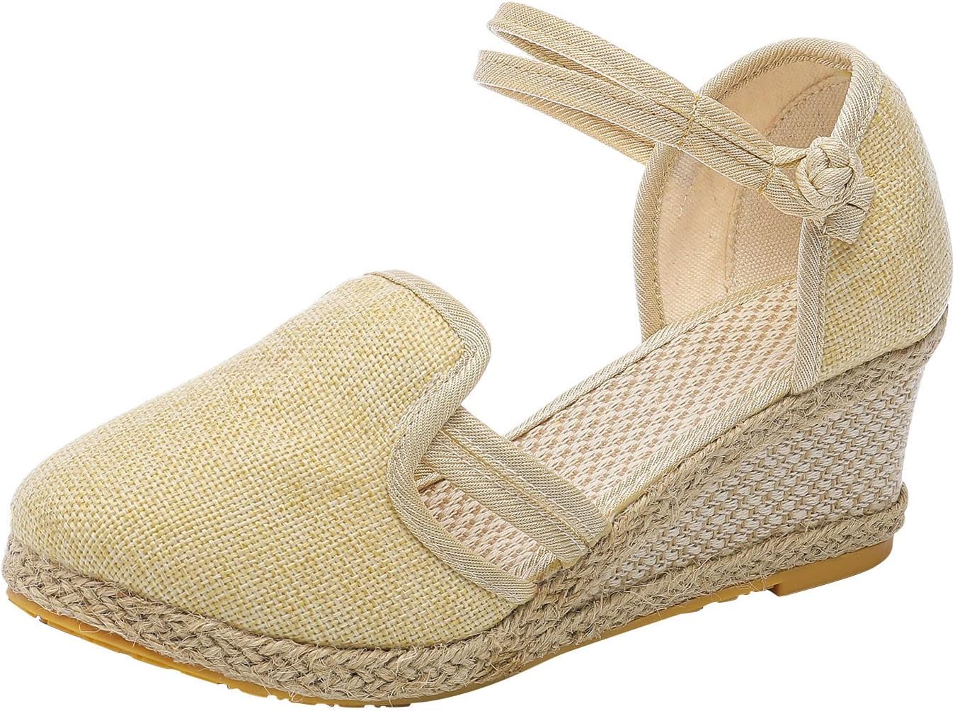 Women's Sandals Platform Wedge Linen Sandals Fashion Versatile Braided Buckle Breathable Wedge Sandals White Shoes Women's Trainers Cheap