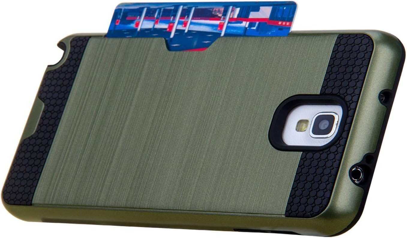 J.west Note 3 Case, Galaxy Note 3 Case, Note 3 Wallet Case with ID Card Slot Holder Rugged Rubber Heavy Duty Shock Absorbent Armor Hybrid Defender Shock Proof Case Cover Skin - Army Green