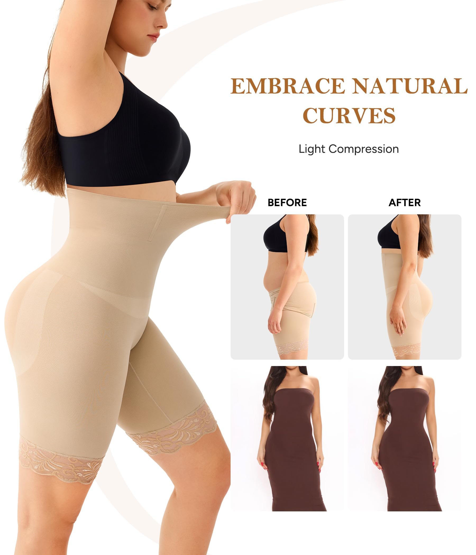 Junlan Damen Shapewear Bauchweg Unterhose Hohe Taille Figurformend Miederpants Bauchkontrolle Höschen Shaping Unterwäsche Miederhose mit Bein stark formend Body Shaper