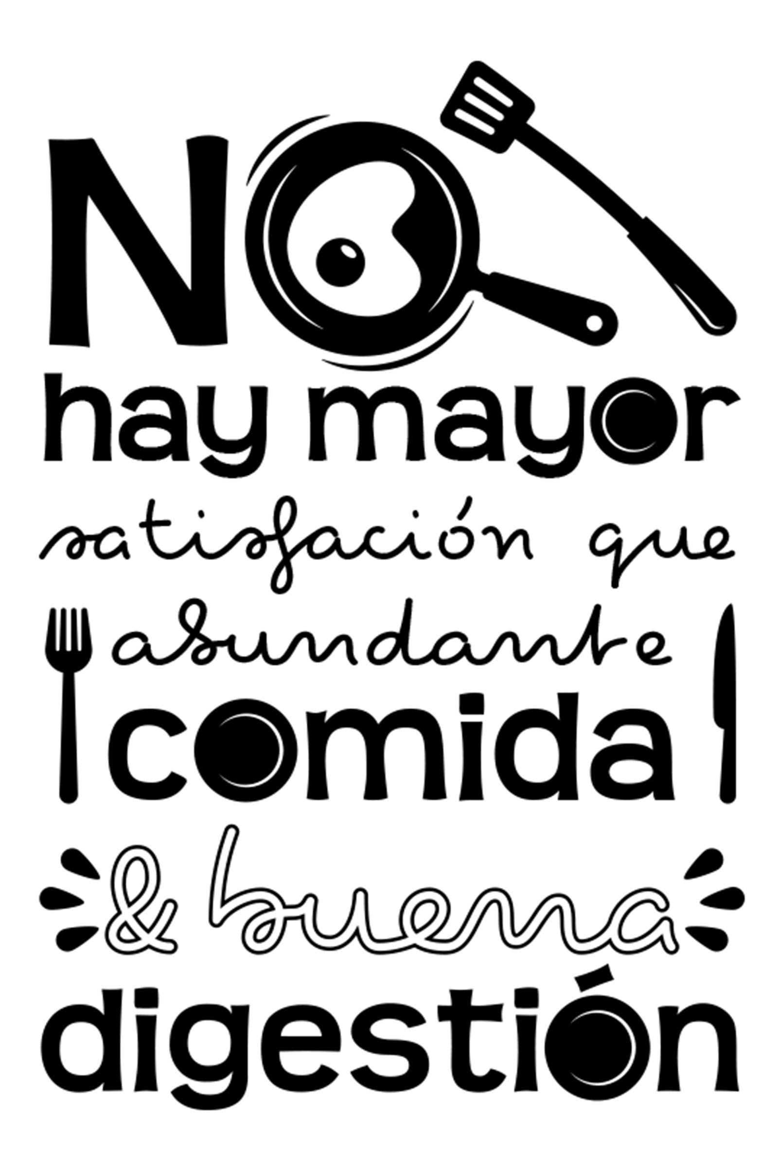 Vinilos de pared decorativo con frase decorativa cocina o restaurante "NO HAY MAYOR SATISFACCIÓN.." Pegatinas decorativas pared. Decoración casa Docliick DC-19146
